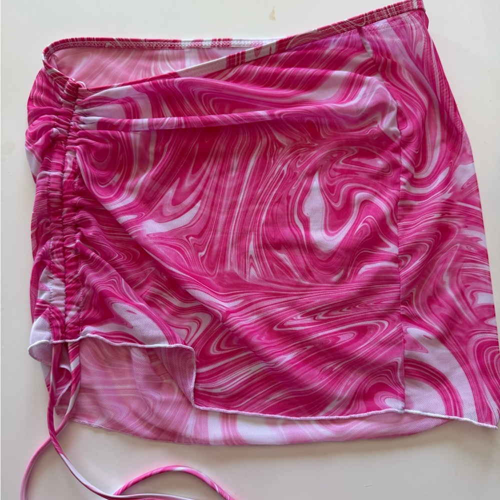 Pink and White Swirl Sarong with Adjustable Ruching Cover up